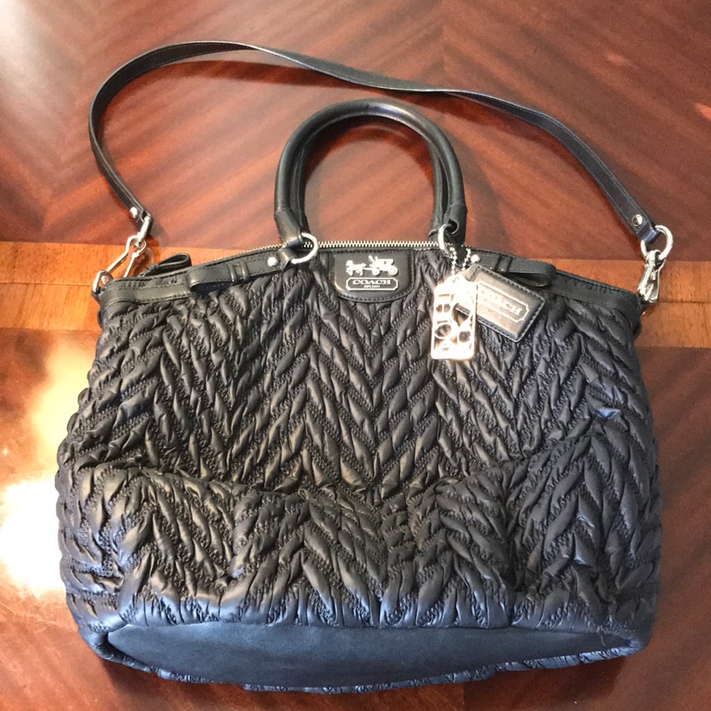 Coach Madison Lindsey black quilted chevron purse